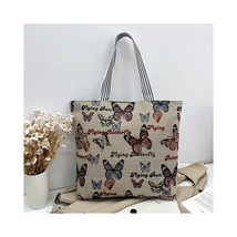 Tapestry Shopper Tote Bag Butterflies on Beige Daily Use Large Tote Bag Top Zipp - £15.32 GBP