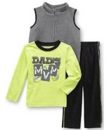 Boys Pants Shirt Vest 3 Pc Sports Athletic Green Black Dads MVP Winter- ... - £13.29 GBP