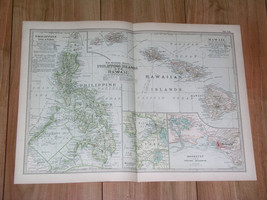 1898 Antique Dated Map Of Hawaii Honolulu Pearl Harbor Inset Map / Philippines - $33.06