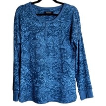 NWT Ellen Tracy Blue Paisley Long Sleeve Round Neck Henley Pajama Top Sz M Style - £12.56 GBP