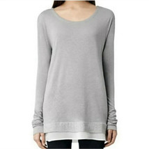 $90 nwt ALLSAINTS long sleeve MIRO tee gray linen white chiffon tunic top NWD - $49.49