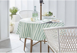 Everhome™ Zig-Zag Stripe 60&quot;x84&quot; &amp; 70&quot; Round Tablecloth in Elm Green/Blue - £17.98 GBP
