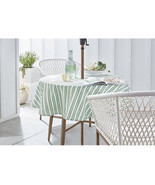 Everhome™ Zig-Zag Stripe 60&quot;x84&quot; &amp; 70&quot; Round Tablecloth in Elm Green/Blue - £17.69 GBP
