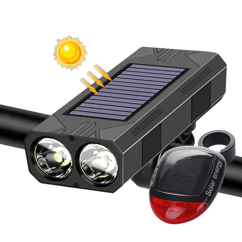 1200mAh MTB Solar Bike Light Headlight Bicycle Flashlight 2*30 LED Front Light - £8.19 GBP+