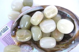 Green Calcite Three Tumbled Stones Mexico 25mm Healing Crystals Free Info Card - £7.83 GBP