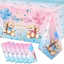 6 Pcs Bear Baby Shower Tablecloths Bear Gender Reveal Table Covers Rectangle Pla - £26.34 GBP