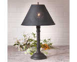 TABLE LAMP &amp; PUNCHED TIN SHADE - Distressed Black over Red Crackle Finis... - £157.00 GBP