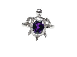 Purple Amethyst Turtle Ring Sterling Silver Amethyst Ring 6x8 mm Oval Am... - $36.62