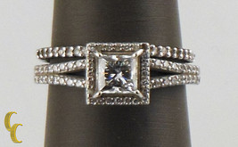18k White Gold Halo Princess Diamond Engagement Ring &amp; Band Great Gift f... - $4,116.42