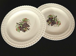 Spode Copeland Luncheon Plates Set of 2 Grapes in Center Basketweave Rim 9.25&quot; - £11.04 GBP