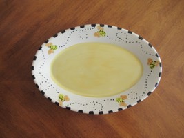 LONGABERGER Pottery BEE Oval Serving Plate Platter Dish ~13.5&quot; USA Vitri... - $1,337.43 MXN