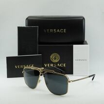 VERSACE VE2242 100287 Shiny Gold/Dark Gray 61-13-145 Sunglasses New Auth... - $146.99