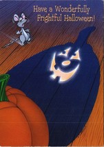 Have A Frightful Halloween Postcard Scared Mouse Jack-O-Lantern Hallmark - £6.28 GBP