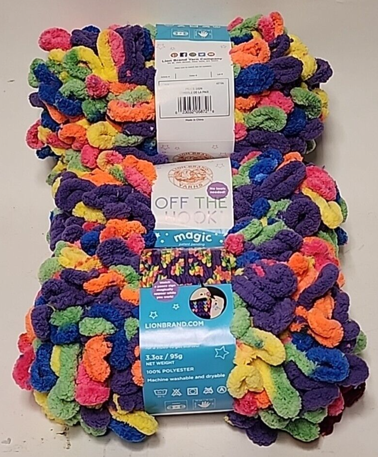 (3 Ct) Lion Brand Yarns:  Off The Hook Yarn, Peace Sign #7 Jumbo  3.5 oz. / 100g