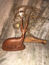 Deer Figurine Rare Wooden Set Antique - $30.05