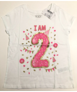 Children’s Place Girl&#39;s &quot;I am 2&quot; White Short Sleeve Birthday T-Shirt Siz... - £9.61 GBP