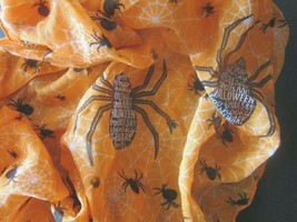HALLOWEEN SPIDERS &amp; WEBS Polyester Scarf Orange &amp; Blk 11&quot; x 60&quot; Brand NEW - £6.18 GBP