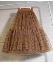 Brown Polka Dot Fluffy Tulle Skirt Outfit Women High Waist Plus Size Tulle Skirt image 6