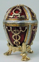 Russisch Faberge Rot Replik Mit Royal Dekor IN Golden Ränder E06-26-05 - $103.39