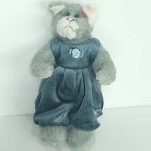 Ty Attic Treasure WHISKERS Jointed Grey Cat Blue Dress Plush Stuffed Ani... - £15.85 GBP