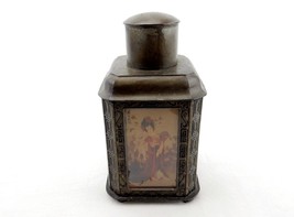 Vintage Japanese Powder Jar, Tin Powder Jar w/Glass Panels Geisha Paintings - £254.26 GBP