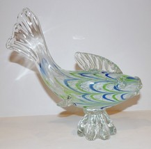 Beautiful Murano Style Art Glass Green Blue &amp; White Fish Sculpture - £75.89 GBP