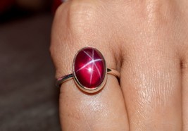 Natural Pink Star Ruby Oval Gemstone Sterling Silver Handmade Women Ring Jewelry - £47.34 GBP