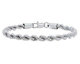 14 kt  White Gold Overlay Rope Link Bracelet- 8 Inches Long- 6mm wide- MADE IN U - £8.11 GBP