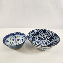 Miya Japanese Porcelain Hand Painted Blue Floral Rice Ramen Noodle Bowls Vtg - £30.79 GBP
