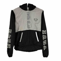 True Religion Hooded Half Zip Button Lined Windbreaker Black White Womens XS - £26.09 GBP