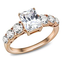 Rose Gold Plated Anniversary Ring 7 Stone Clear CZ Stainless Steel TK316 - £13.33 GBP