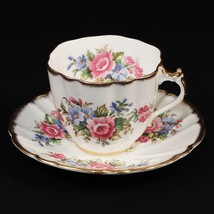 Stanley Bone China England Cup &amp; Saucer Pink Blue Floral Spray Scallop G... - £39.92 GBP