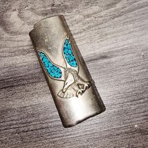 COLLECTIBLE VINTAGE METAL AND TURQUOISE EAGLE BIC  LIGHTER CASE - $24.75