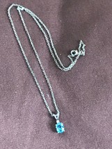 Estate Silvertone Chain w Oval Light Blue &amp; Tiny Clear Rhinestone Pendant Neckla - £7.58 GBP