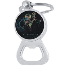 Aquarius Zodiac Stars Bottle Opener Keychain - Metal Beer Bar Tool Key Ring - £8.46 GBP