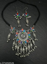 Indian Oxidised Jewelry German Silver Plated Party Wear Set Kundan d - $3.71