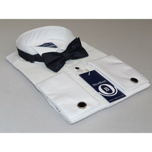 Mens Oscar Banks Turkish Formal Tuxedo Shirt Cotton Wing Tip Bow tie 5504 White image 2