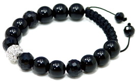 Crystal Ball Black Onyx Shamballa New 12 mm Buddhist Style Macrame Bracelet 1210 - £23.55 GBP