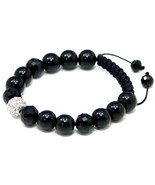 Crystal Ball Black Onyx Shamballa New 12 mm Buddhist Style Macrame Bracelet 1210 - £23.87 GBP