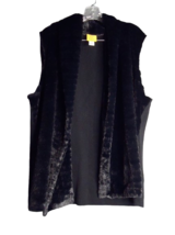 Ruby Rd Womens Mid Length Faux Fur Open Front Sweater Vest Plus Size 24W Black - £21.67 GBP