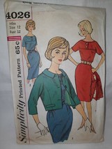 Vintage 60&#39;s Simplicity 4026 Adorable One Piece Dress and Jacket Size 12... - $14.83