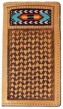 Men's Western Rodeo Wallet Arrow Basket Weave Tooled Leather Beaded 18RT... - $46.52