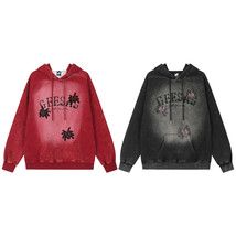 American Retro Distressed Gradient Spider Patch Embroidered Hoodie Men - £44.31 GBP+