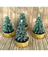 4 Vintage Wax Christmas Tree Shaped Candles 2.5&quot; Green Glitter Tea Light... - $9.42 CAD