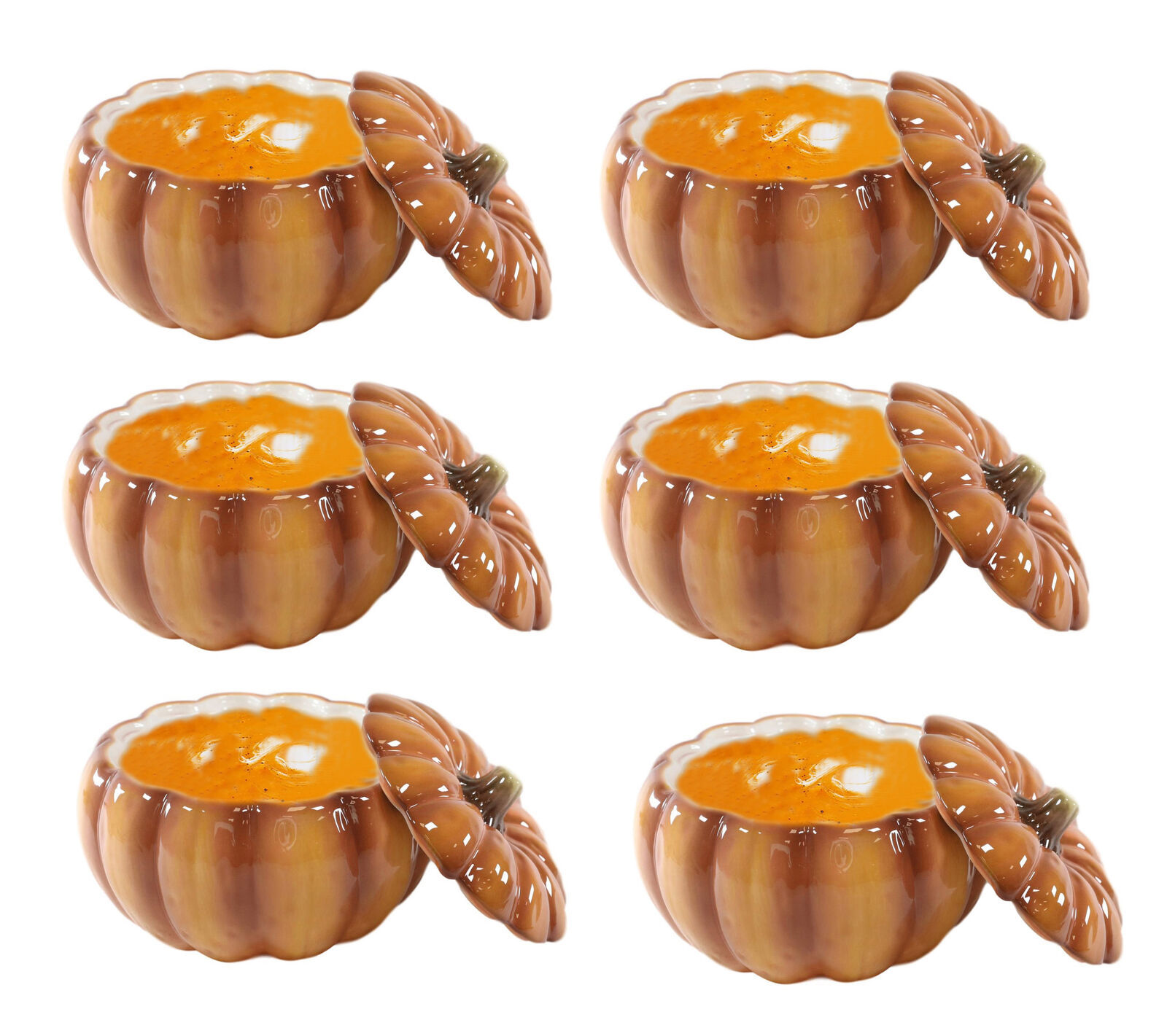 Ebros Home Kitchen Orange Ceramic Pumpkin Soup Or Dessert Bowl With Lid Set of 6 - £87.66 GBP