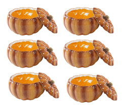 Ebros Home Kitchen Orange Ceramic Pumpkin Soup Or Dessert Bowl With Lid Set of 6 - £88.46 GBP