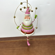 Raz Imports 7&quot; Christmas Tin Metal Green Pink Santa Ornament Holiday Decor - £11.21 GBP