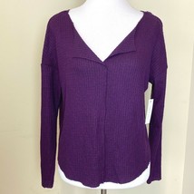 New Abound T-Shirt Womens XS Purple Waffle Knit Notch V-Neck Drop Shoulder - £13.23 GBP