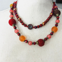 Raspberry Red Rhodonite Crystal Czech Glass Necklace Antique Gold Tone - £31.96 GBP
