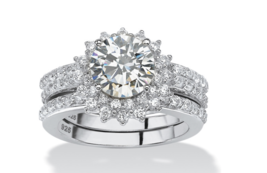 Round Vintage Halo Cz Bridal 2 Ring Set Platinum Sterling Silver 6 7 8 9 10 - £159.86 GBP